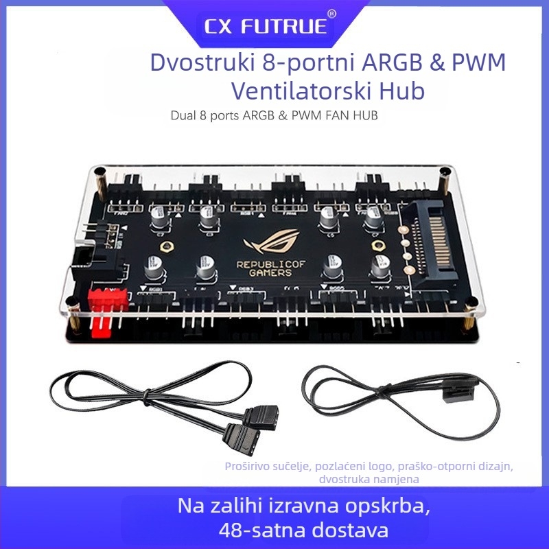 Prekogranični popularni proizvod 5V 3-pinski jedan-na-osam ventilator za kućište Argb Božanski kontroler za sinkronizaciju svjetla dva u jednom