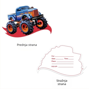 Pozivnice s temom Monster Trucka na zalihi, pozivnice za rođendan, blagdanske zabavne čestitke, čestitke za zabavu