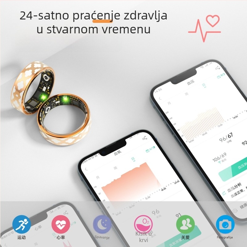 Pametni prsten s prekograničnom crnom tehnologijom, mjerač otkucaja srca u krvi, mjerač koraka, vodootporni daljinski upravljač za fotografije, pametni prsten za zdravlje