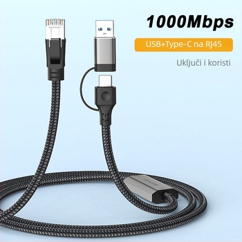 Dvostruki USB-C na RJ45 TYPEc, mobilni telefon, računalo na mrežni priključak, RJ45 Ethernet pretvarač, gigabitni