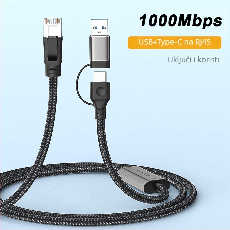 Dvostruki USB-C na RJ45 TYPEc, mobilni telefon, računalo na mrežni priključak, RJ45 Ethernet pretvarač, gigabitni