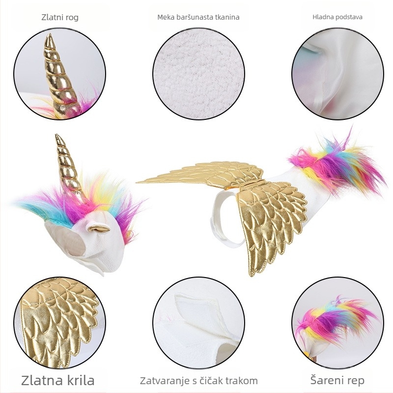 Halloween ukras s mačkom i jednorogom Slatki blagdanski ukras s jednorogom Podesivi čičak pribor za kućne ljubimce