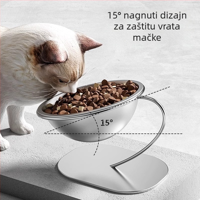 Zdjela za kućne ljubimce od nehrđajućeg čelika, visoka tronožna zaštita za vrat, zdjela za mačke, zdjela za pse, antidetonacijska zdjela za hranjenje mačaka velikog kapaciteta, pribor za kućne ljubimce