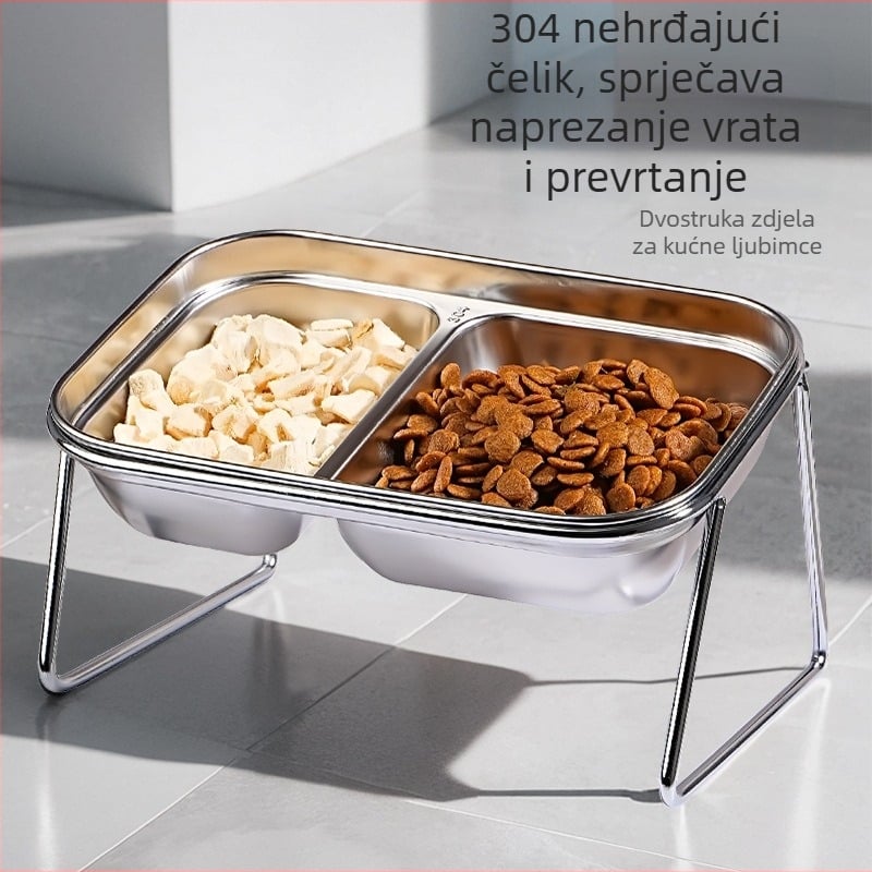 Nova zdjela za mačke od nehrđajućeg čelika 304 s dvostrukom zdjelom za hranu i vodu, integrirana zaštita vrata zdjele za mačke, antidetonacijska hrana za kućne ljubimce, veleprodaja