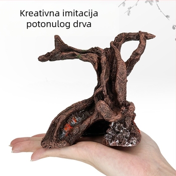 Terasa za akvarij, staklenka za škampe, mrtvo drvo, smola, ukrasni ukrasi, ribe i škampi, gmazovi, kućica za bijeg, rupa