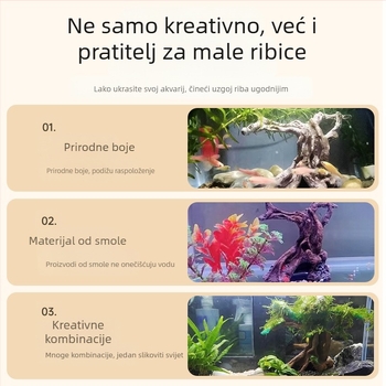Terasa za akvarij, staklenka za škampe, mrtvo drvo, smola, ukrasni ukrasi, ribe i škampi, gmazovi, kućica za bijeg, rupa