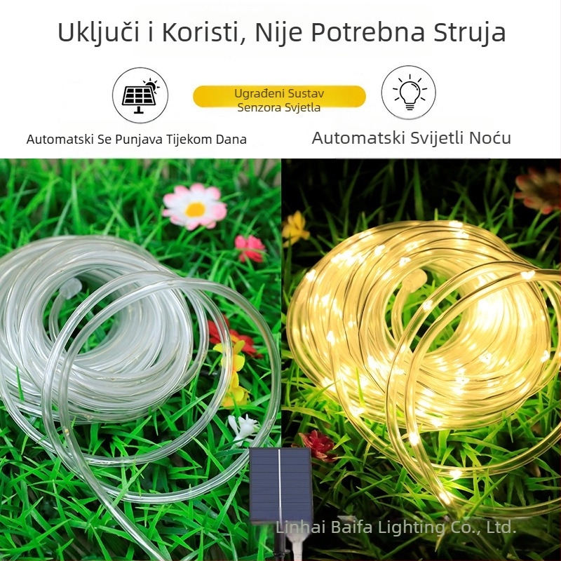 LED solarna cijev za vanjsku upotrebu, vodootporna gipsofila bakrena žica, s nizom svjetala, dvorišna LED atmosfera, dekorativna svjetiljka