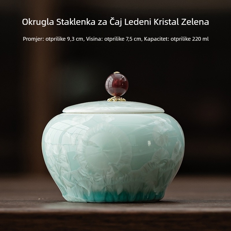 Staklenka za čaj od ledenog kristala, zelena, okrugla, s trbuhom, keramička staklenka, kućansko skladište čaja, zatvorena staklenka, staklenka za pohranu, set čaja, pribor za pohranu, staklenka