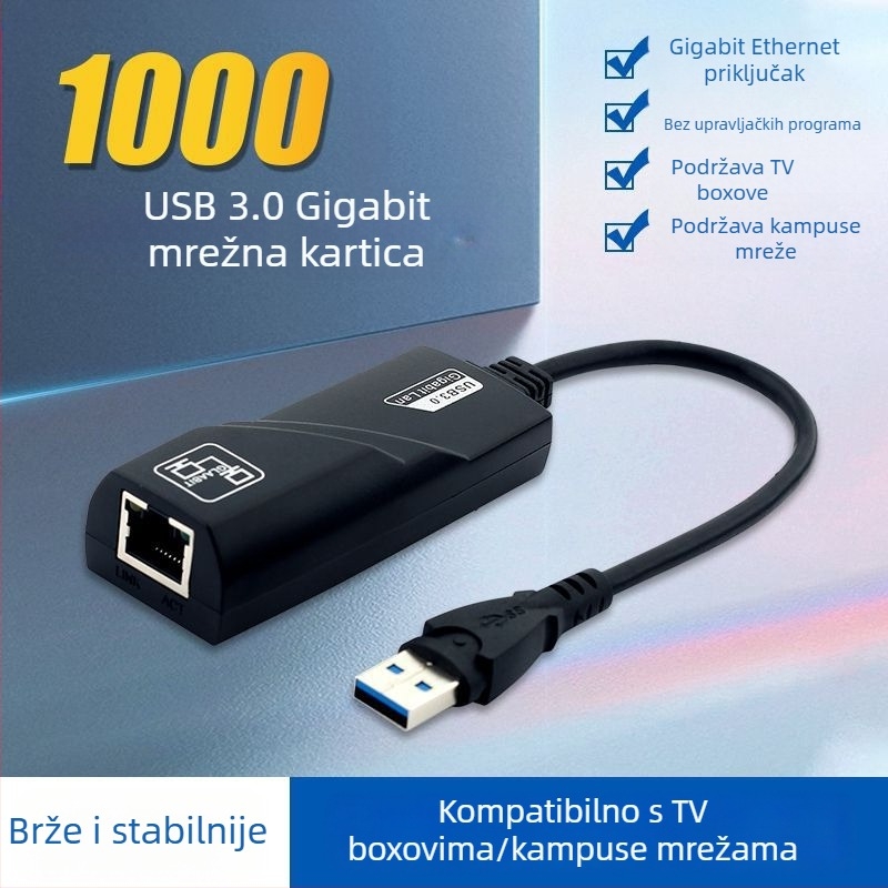 USB gigabitna mrežna kartica bez upravljačkih programa, pretvarač mrežne kartice za sučelje računala i tableta, Type-C na RJ45 mrežni kabel