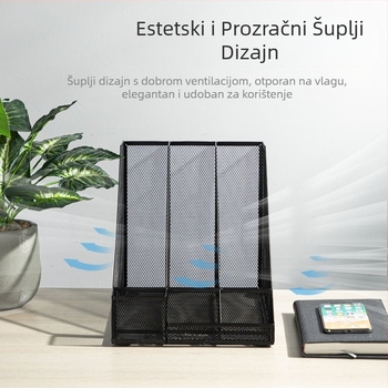 Deli 78987 trostruki metalni mrežasti okvir za spise, polica za knjige, stolni držač za spise s tri mreže i držačem za olovke, uredski radni prostor