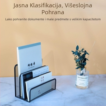 Stolni prostor za pohranu, preko granice na zalihi, mreža od 190 slova, metalni željezni mrežasti kombinirani stalak za podatke, stalak za dokumente, mrežni stalak za knjige, crni