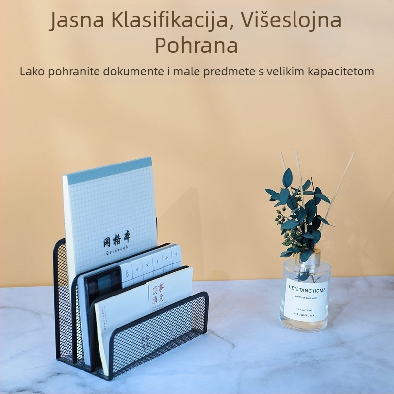 Stolni prostor za pohranu, preko granice na zalihi, mreža od 190 slova, metalni željezni mrežasti kombinirani stalak za podatke, stalak za dokumente, mrežni stalak za knjige, crni