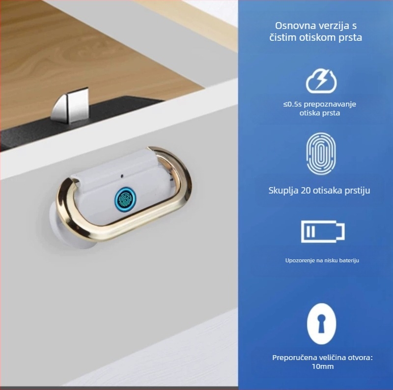Prekogranična brava za ladicu s otiskom prsta, skrivena metalna ručka, brava za noćni ormarić, ormarić za spise, elektronička brava za uredski namještaj, brava s otiskom prsta