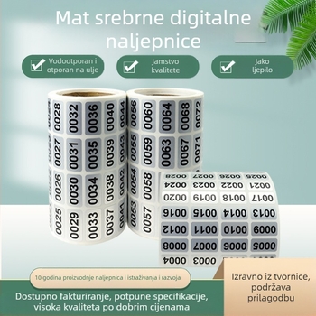 Naljepnica s točkom, glupa srebrna digitalna naljepnica otporna na ogrebotine, vodootporna naljepnica otporna na ulje, rola sa serijskim brojem