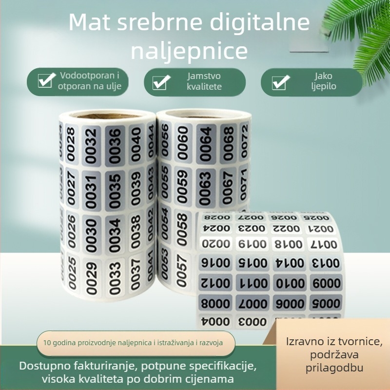 Naljepnica s točkom, glupa srebrna digitalna naljepnica otporna na ogrebotine, vodootporna naljepnica otporna na ulje, rola sa serijskim brojem