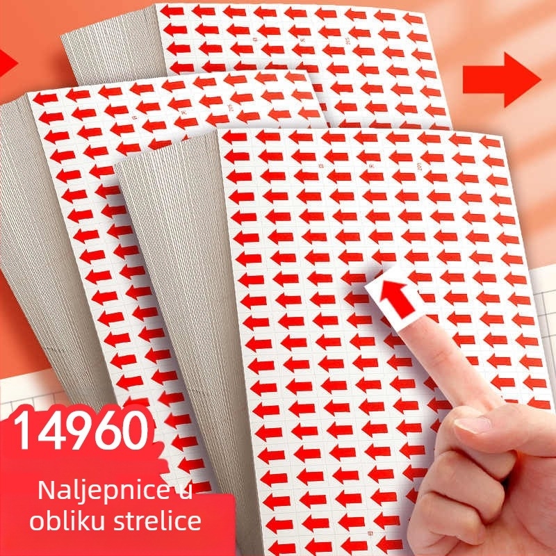 Naljepnice s malim strelicama za označavanje neispravnih proizvoda, naljepnice za preradu i popravak, naljepnice s crvenim pokazivačima smjera, samoljepljive naljepnice
