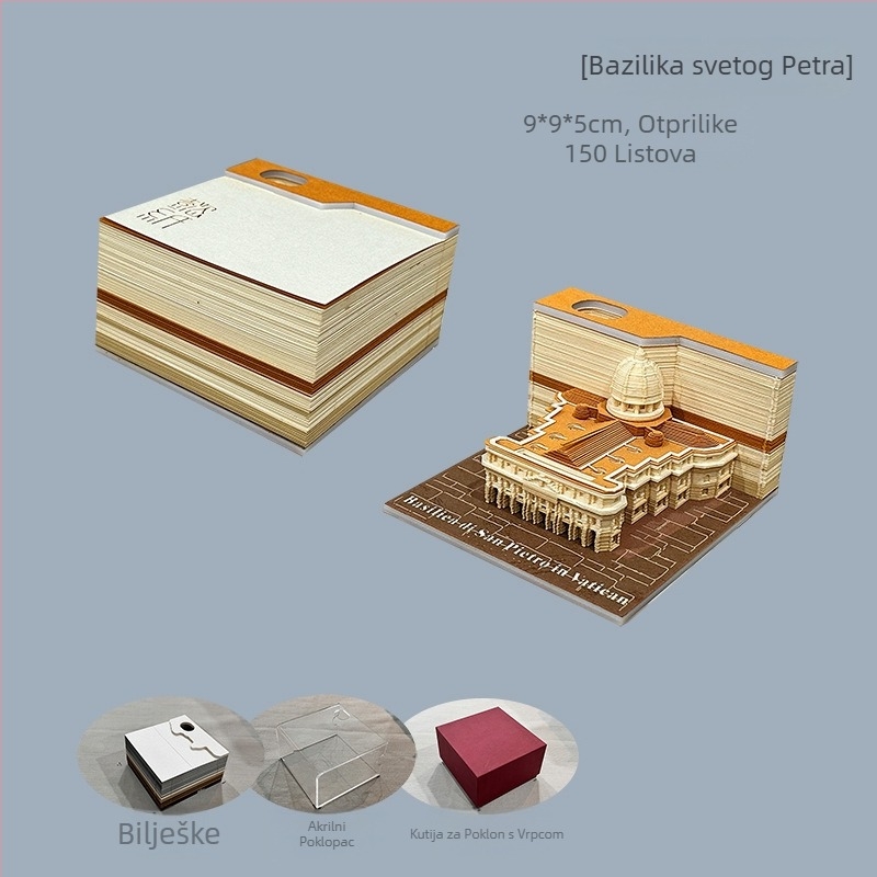 3D stereo papir za bilješke katedrale sv. Petra, rezbareni dvorac, ručno kidanje bilješki, poslovni poklon, ukras, model bilješki