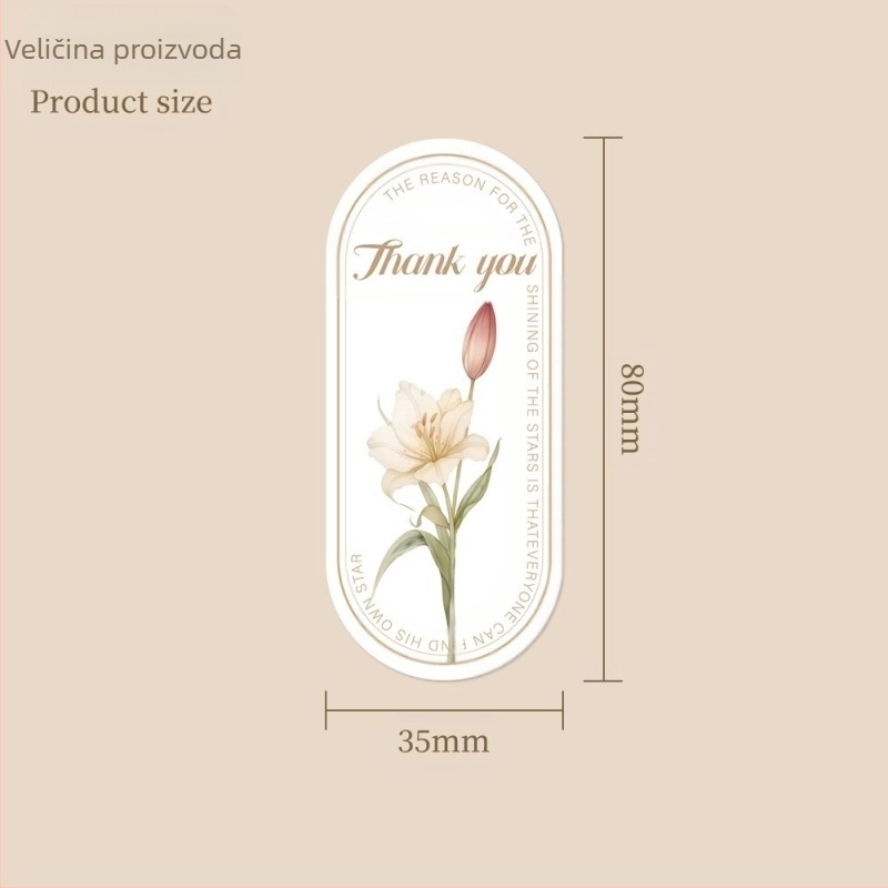 Vintage prekrasna naljepnica s cvijetom i zahvalom, naljepnica za brtvljenje, pakiranje torbice, ukrasna naljepnica, ovalni engleski pečat