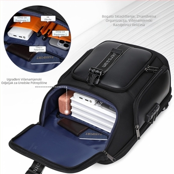 Poslovni ruksak za muškarce, putni vodootporni ruksak velikog kapaciteta, višenamjenska torba za računalo za poslovna putovanja, nadograđeni model iz 2025.
