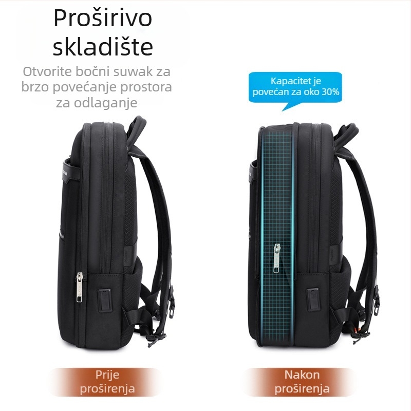 Vrhunski poslovni ruksak, moderan muški vodootporni ruksak, muška torba za veliko proširenje, višenamjenska putna torba za računalo