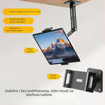 Zidni nosač za mobilni telefon, tablet s dvostrukom namjenom, od aluminijske legure, sklopivi rotirajući konzolni nosač za zidnu montažu