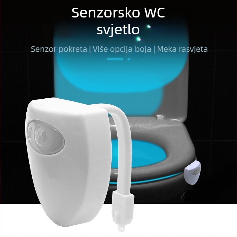 Prekogranično vruće prodavano novo noćno svjetlo sa senzorom svjetla za WC, senzorsko svjetlo, noćno svjetlo za WC, 8 boja, LED senzorsko svjetlo za kupaonicu