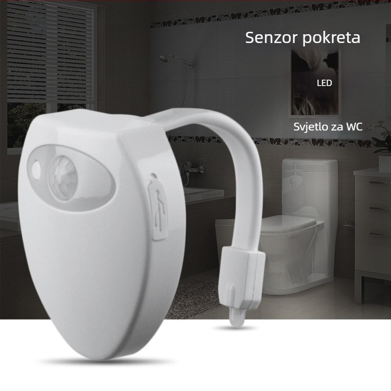 Prekogranično vruće prodavano novo noćno svjetlo sa senzorom svjetla za WC, senzorsko svjetlo, noćno svjetlo za WC, 8 boja, LED senzorsko svjetlo za kupaonicu