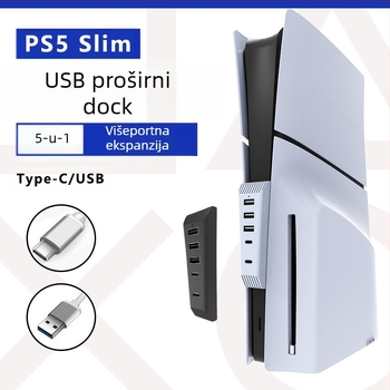 Pogodno za PS5 Slim Host Hub, produživač brzine prijenosa, PS5 Slim Host 5-u-1 Hub pretvarač