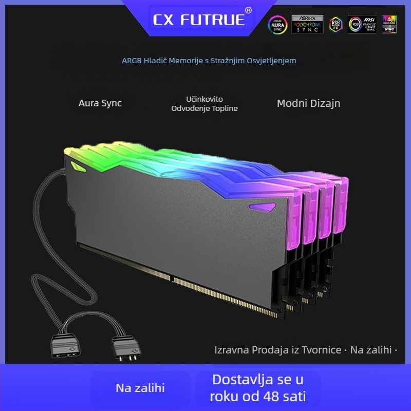 Hladnjak za memorijski modul ARGB za stolna računala, Aura Sync kompatibilan s DDR4/DDR5 memorijskim modulom, široki/uski hladnjak