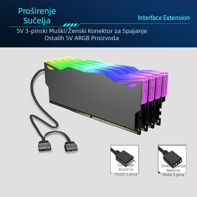 Hladnjak za memorijski modul ARGB za stolna računala, Aura Sync kompatibilan s DDR4/DDR5 memorijskim modulom, široki/uski hladnjak