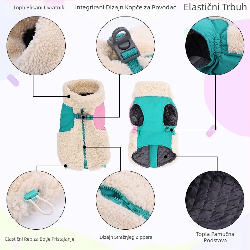 Zimska odjeća za kućne ljubimce, topli i vjetrootporni prsluk od janjeće kože, odjeća za male, srednje i velike pse