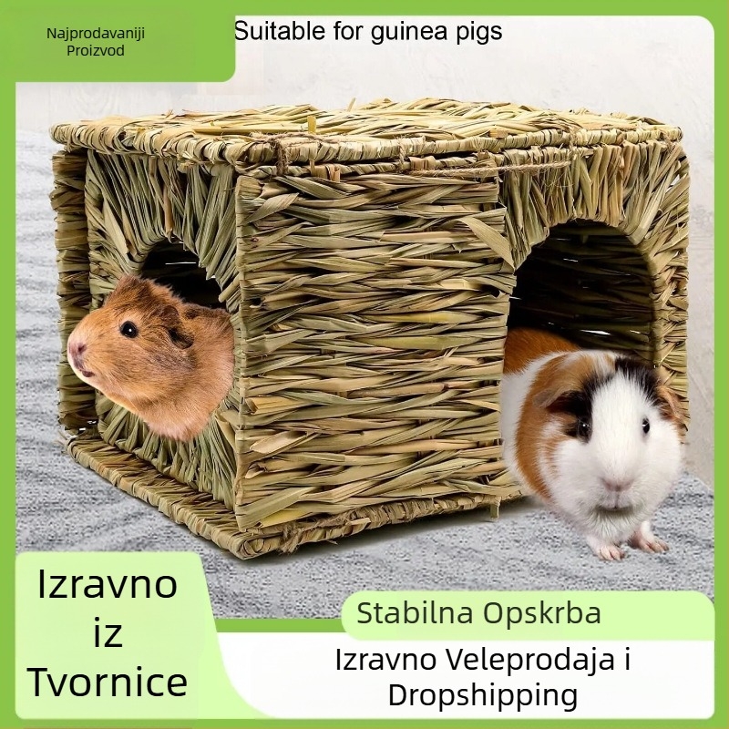Temu Vruća Sklopiva Kućica od Slame za Zeca Za Jednostavno Pohranjivanje Kavez Za Hrčke Prirodne Vodene Biljke Ručno Pleteno Gnijezdo za Vodene Biljke