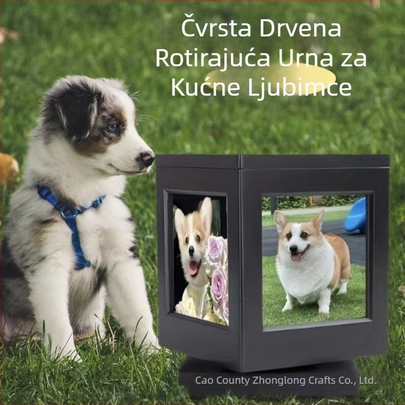 Drvena urna za kućne ljubimce, rotirajuća baza s okvirom za fotografije, kutija za lijes za pse, kutija za kremiranje za kućne ljubimce i mačke