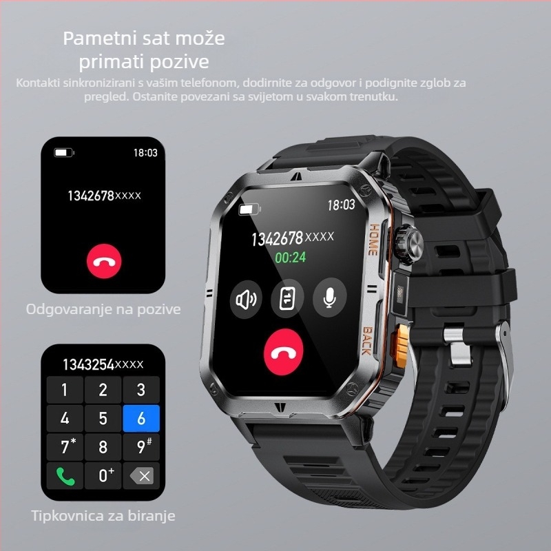 Prekogranični novi Qs39 pametni sat za vanjsku upotrebu s ultra-dugim vijekom trajanja baterije, Bluetooth pozivom, praćenjem otkucaja srca, sportskim pametnim satom