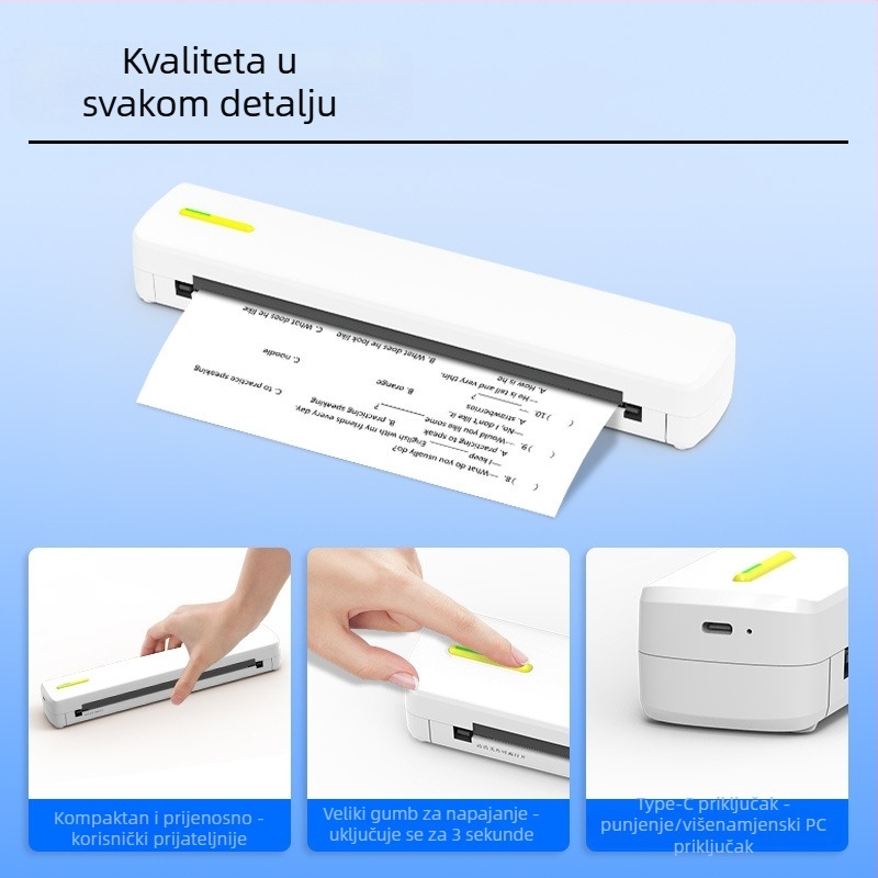 Mini termalni pisač, bežični printer, ispis s mobilnog telefona, testni pisač, Bluetooth veza, ispis tetovaža