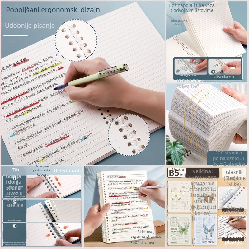 Ne iskašljuj ruku, bilježnica s odvojivim listovima, jednostavna vrijednost boje, književnost i umjetnost, zadebljana retro studentska bilježnica, uredska bilježnica s vodoravnom linijom