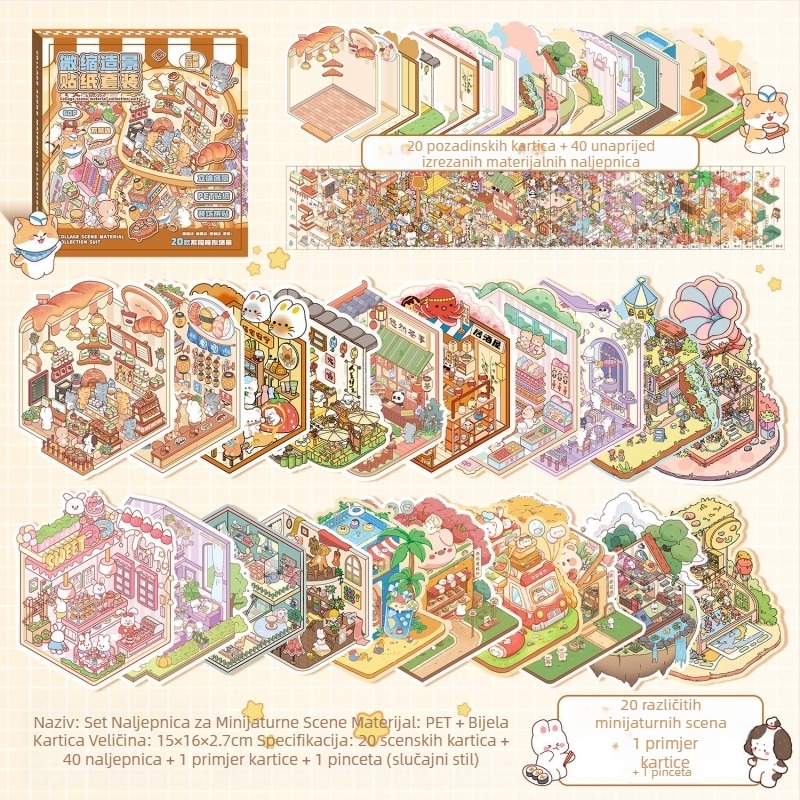 Set slatkih naljepnica za uređenje okoliša, Kolekcija minijaturnih scena, Naljepnice s priručnikom za crtane filmove, Naljepnice s dječjim edukativnim igračkama, Naljepnice