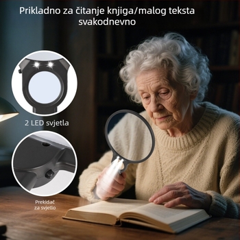 Ručno povećalo 5X 10X povećalo visoke rezolucije za starije osobe sa svjetlom LED povećalo za čitanje Amazon novi model