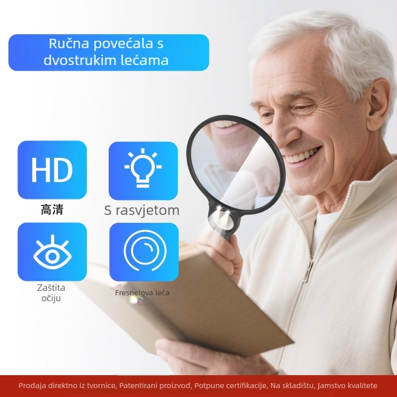 Ručno povećalo 5X 10X povećalo visoke rezolucije za starije osobe sa svjetlom LED povećalo za čitanje Amazon novi model