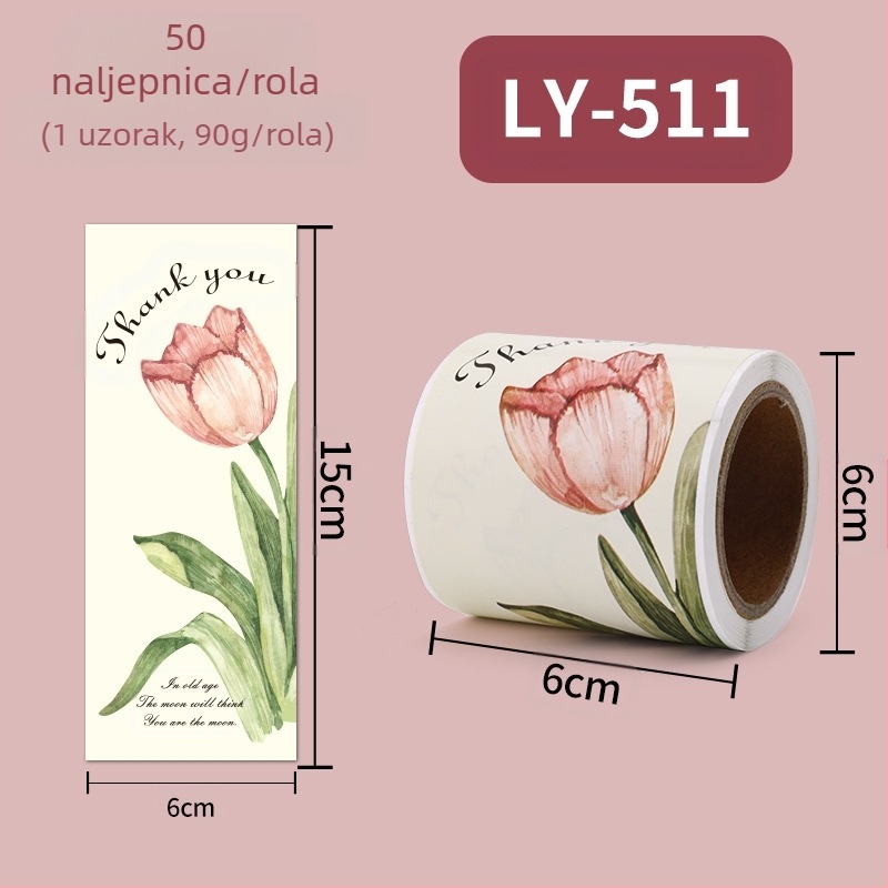 Hvala, hvala, naljepnica za brtvljenje kutije letećeg stroja, ukrasna naljepnica, naljepnica u roli s cvijećem, veleprodaja