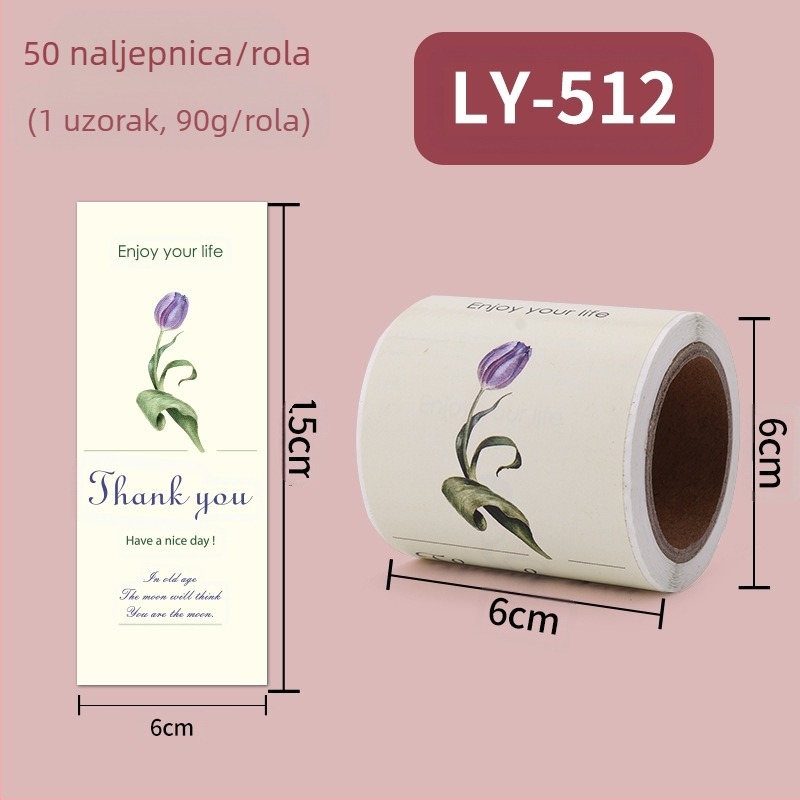 Hvala, hvala, naljepnica za brtvljenje kutije letećeg stroja, ukrasna naljepnica, naljepnica u roli s cvijećem, veleprodaja
