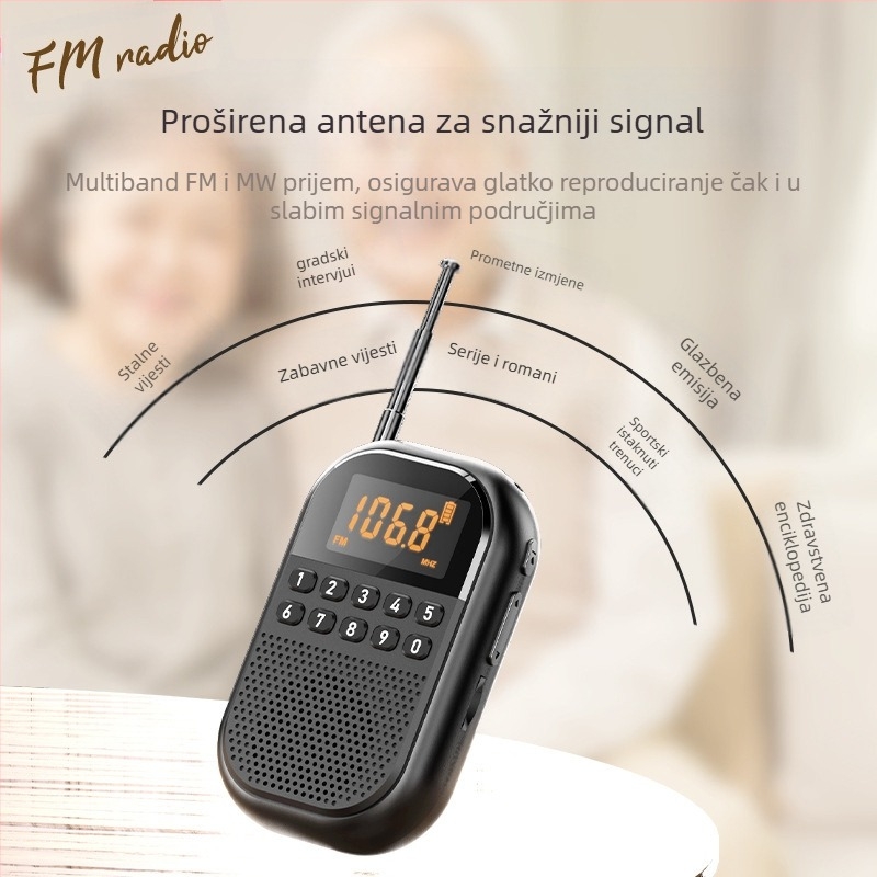 Radio za starije osobe s mogućnošću umetanja kartice, malim zvučnikom, prijenosnim prijemnikom za starije osobe s više opsega FM/AM/Bluetooth