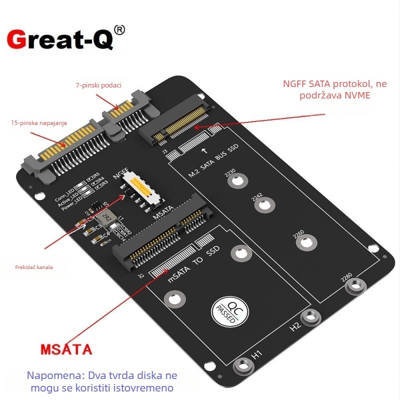 Novi M.2 NGFF/MSATA na SATA3 2-u-1 SSD SSD adapter za 2,5-inčni tvrdi disk