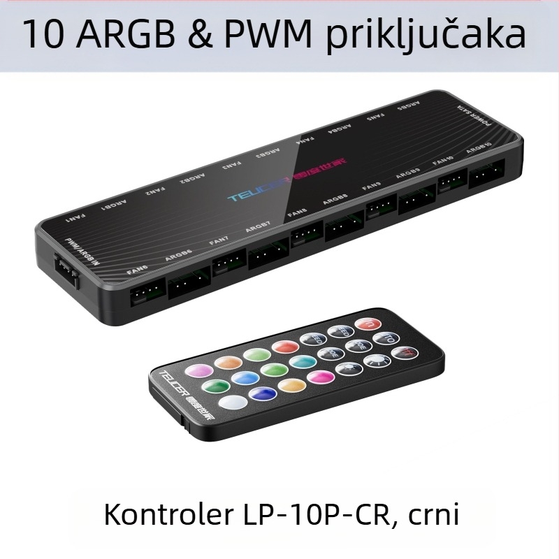 Ventilator kućišta, desetinpetolinijski regulator sabirne linije, 5V3-pinski ARGB, shuang sinkroni PWM regulator temperature, čvorište s daljinskim upravljačem
