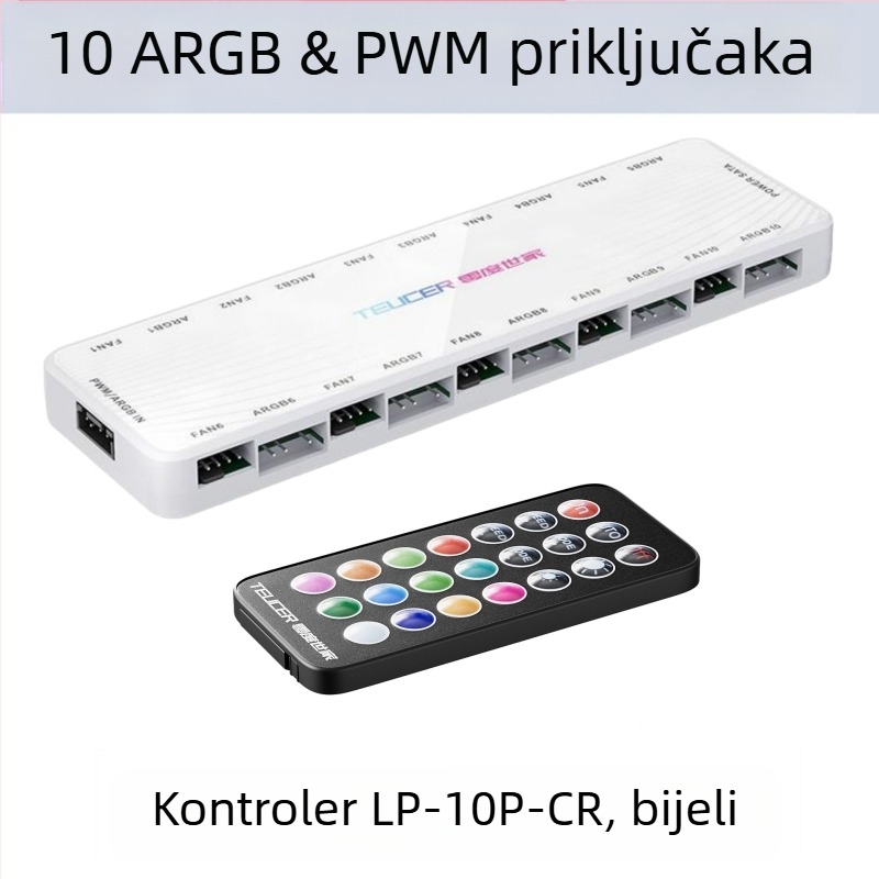 Ventilator kućišta, desetinpetolinijski regulator sabirne linije, 5V3-pinski ARGB, shuang sinkroni PWM regulator temperature, čvorište s daljinskim upravljačem