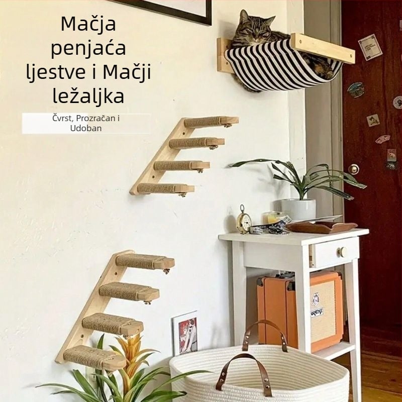Prekogranične ljestve za penjanje za kućne ljubimce, drveni okvir za penjanje za mačke, igračka za mačke, zidni stalak za stepenice, kućna viseća mreža za mačke