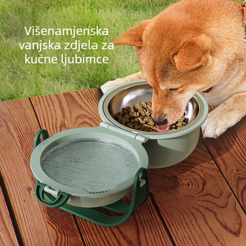 Prekogranična dvoslojna vanjska zdjela za piće za kućne ljubimce, podesiva zdjela za pseću hranu, prijenosna visoka zdjela za kućne ljubimce, sklopiva, protiv gušenja