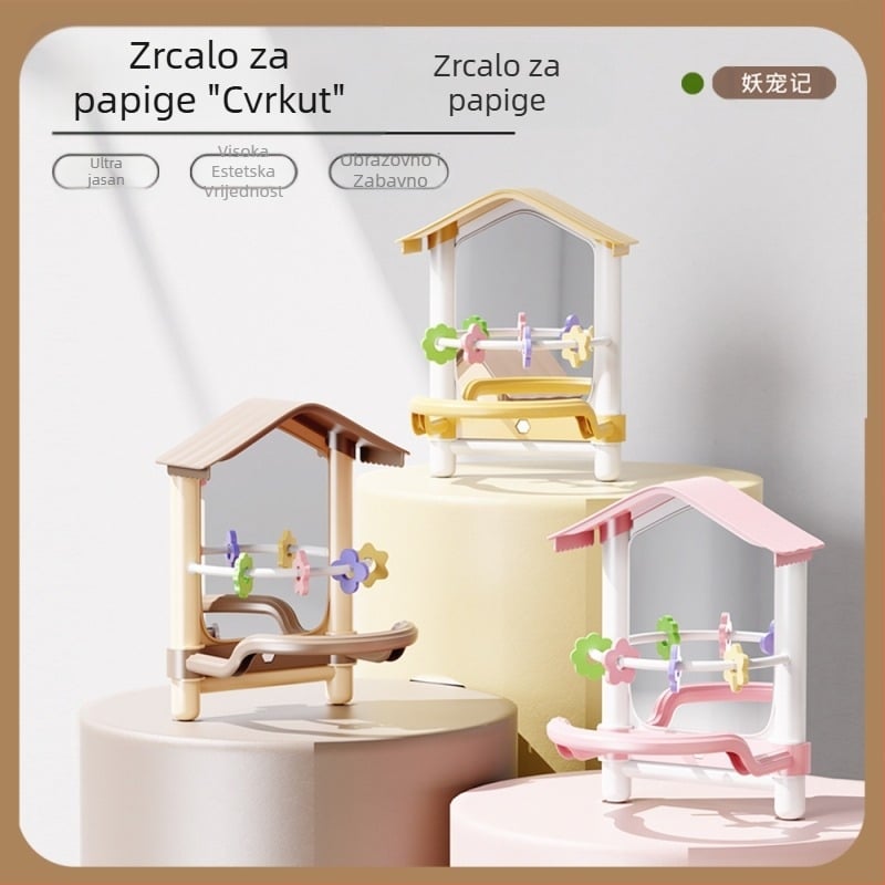 Viseći kavez s velikim ogledalom za papige, golupčiće, nimfe i male ptice