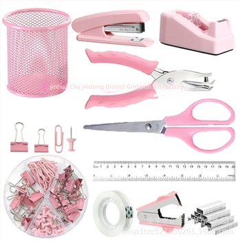 Držač za olovke za prekogranični rad, uredski set, makaroni u boji, klamerica, škare, traka, odstranjivač klamerica, kutija za pohranu klamerica