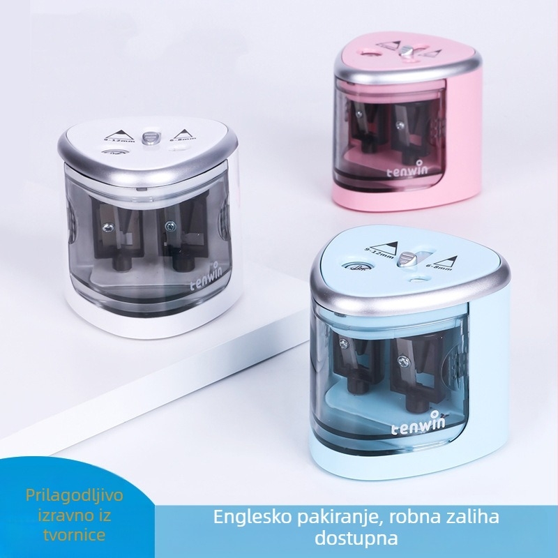 Tenwin električno šiljilo za olovke s dvostrukom rupom, poluautomatski stroj za oštrenje olovaka s dvije rupe, prekogranični model baterije 8004